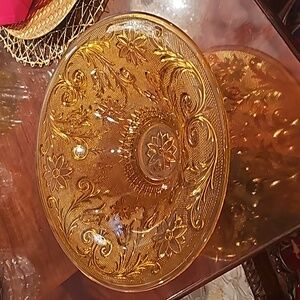 Vintage Marigold Etched Carnival Glass Bowl